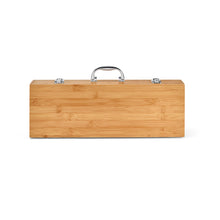 Kit churrasco em estojo de bambu com 6 peças em aço inox e bambu