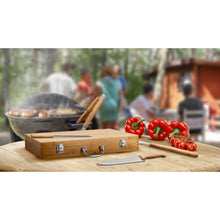 Kit churrasco em estojo de bambu com 6 peças em aço inox e bambu