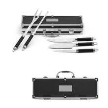 Kit churrasco em estojo de alumínio com 5 utensílios em aço inox e alumínio